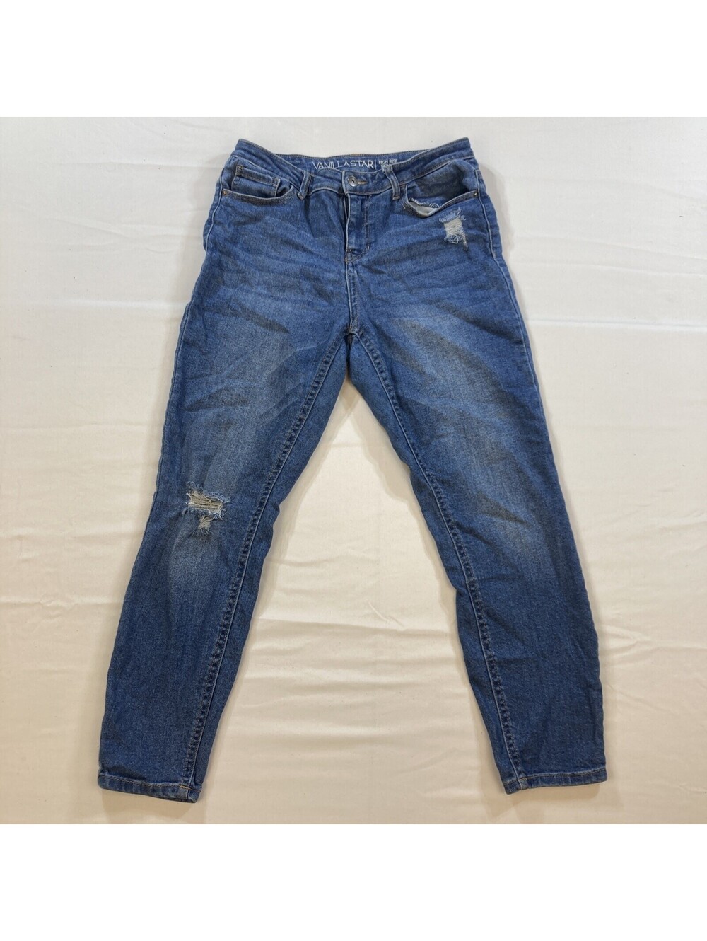 Vanilla Star Juniors Size 11 Medium Wash Distressed High Rise Skinny Blue Jeans